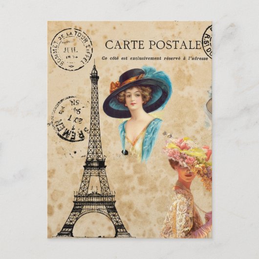 ヴィンテージモダンエッフェルタワーコラージュ絵葉書 ポストカード (正面)