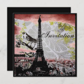 ヴィンテージモダンエッフェルタワーパリブライダルシャワー 招待状 (正面/裏面)