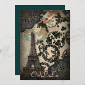ヴィンテージモダンエッフェルタワーパリブライダルシャワー 招待状 (正面/裏面)