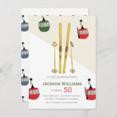 ヴィンテージモダンエペーススキースキー誕生日 招待状 (正面/裏面)