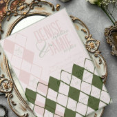 ヴィンテージモダンエメラルドグリーンアーガイルコジ結婚ーズ ベラム紙招待状