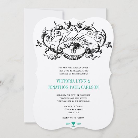 ヴィンテージモダンエメラルド結婚式招待状 招待状 (正面)