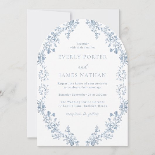 ヴィンテージモダンエレガンスフローラ結婚アーチ 招待状 (正面)