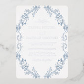 ヴィンテージモダンエレガンスフローラ結婚ズシルバー 箔招待状 (正面)