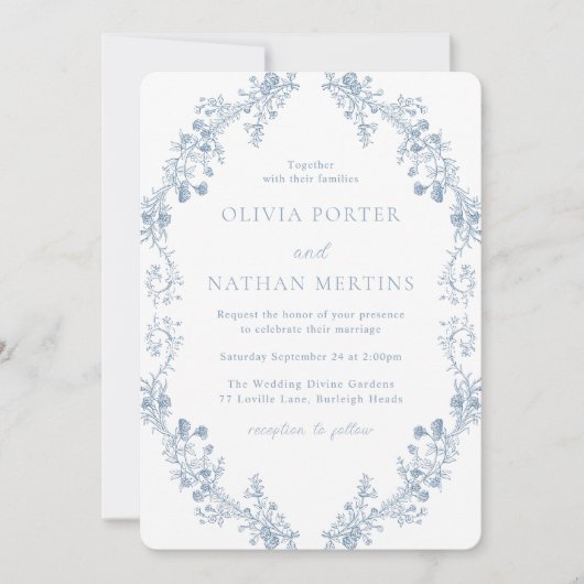 ヴィンテージモダンエレガンス結婚フローラ 招待状 (正面)