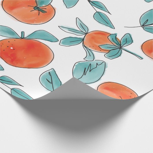 ヴィンテージモダンオレンジ果実手描きイラストレーター ラッピングペーパー (角)