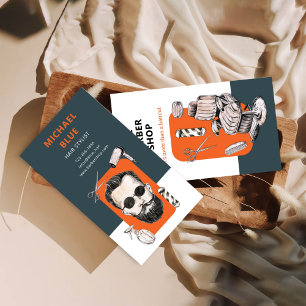 ヴィンテージモダンオレンジ色のヘア名刺 割引カード