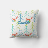 ヴィンテージモダンキツネと鳥パインツリーネオンピロー クッション (裏面)