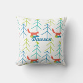 ヴィンテージモダンキツネと鳥パインツリーネオンピロー クッション (正面)