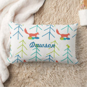 ヴィンテージモダンキツネと鳥パインツリーネオンピロー ランバークッション (ブランケット)