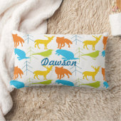 ヴィンテージモダンキツネと鳥パインツリーネオンピロー ランバークッション (ブランケット)