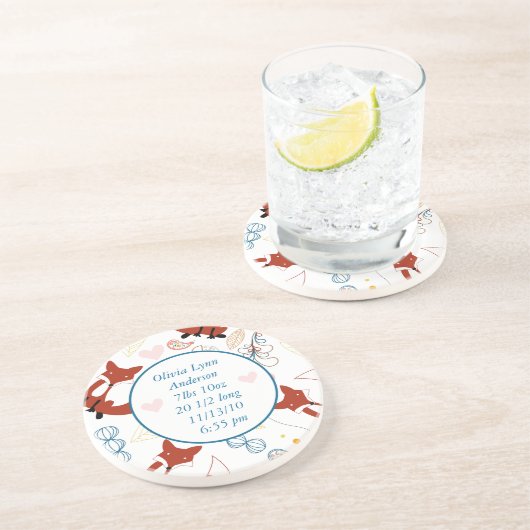 ヴィンテージモダンキツネ新生児統計コースター コースター (側面)