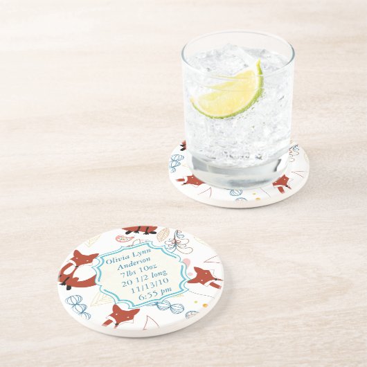 ヴィンテージモダンキツネ新生児統計コースター コースター (側面)