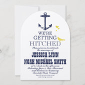 ヴィンテージモダンキュートイエローバードネイビーいかり 招待状 (正面)