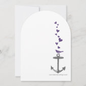 ヴィンテージモダンキュートパープルバードグレーいかり 招待状 (裏面)