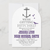 ヴィンテージモダンキュートパープルバードグレーいかり 招待状 (正面)