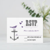 ヴィンテージモダンキュートパープルバードグレーいかりRSVP 出欠カード (スタンド正面)