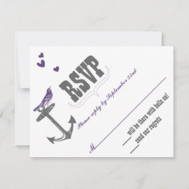 ヴィンテージモダンキュートパープルバードグレーいかりRSVP 出欠カード