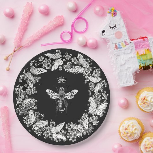 ヴィンテージモダンクイーンビークラウンバタフライリース ペーパープレート (パーティー)