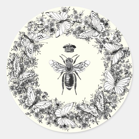 ヴィンテージモダンクイーンビークラウンバタフライリース ラウンドシール (正面)