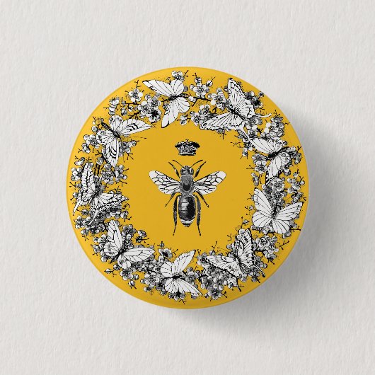 ヴィンテージモダンクイーンビークラウンバタフライリース 缶バッジ (正面)