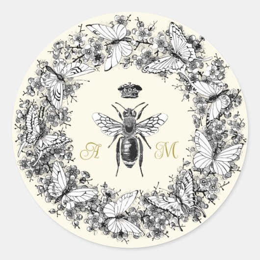 ヴィンテージモダンクイーンビーバタフライリースモノグラム ラウンドシール (正面)