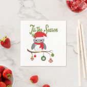 ヴィンテージモダンクリスマスウッドランドフクロウ スタンダードカクテルナプキン (インサイチュ)