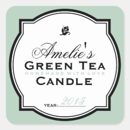 ヴィンテージモダングリーン |石パーソナライズされたけんキャンドル スクエアシール