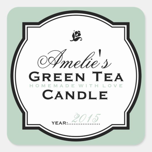 ヴィンテージモダングリーン |石パーソナライズされたけんキャンドル スクエアシール (正面)