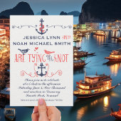 ヴィンテージモダンコーラル航海のバ結婚ー海軍 招待状