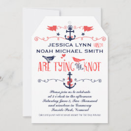 ヴィンテージモダンコーラル航海のバ結婚ー海軍 招待状