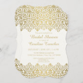 ヴィンテージモダンゴールデンレースルックエレガントブライダル 招待状 (正面/裏面)