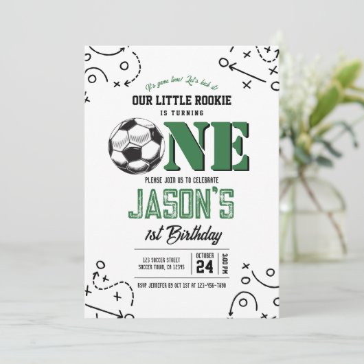 ヴィンテージモダンサッカースポーツ第1誕生日 招待状 (スタンド正面)