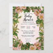 ヴィンテージモダンサンゴフローラ植物性ベビーシャワー 招待状 (正面)