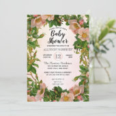 ヴィンテージモダンサンゴフローラ植物性ベビーシャワー 招待状 (スタンド正面)