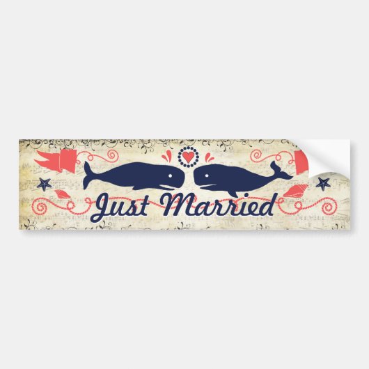 ヴィンテージモダンサンゴ海航海の鯨結婚の バンパーステッカー (正面)