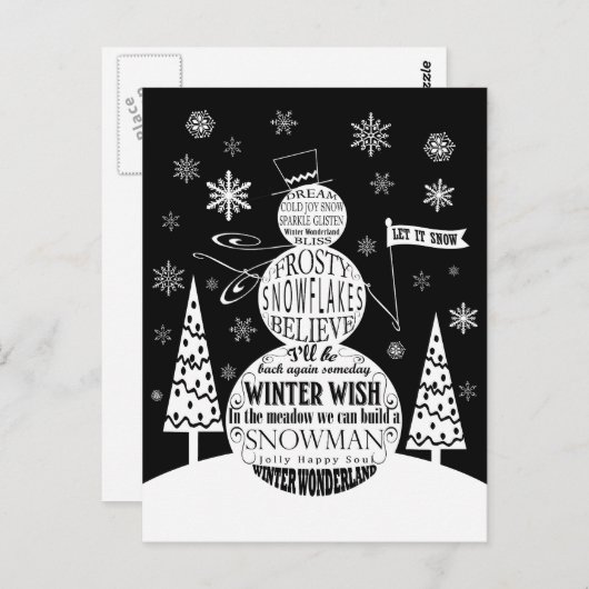 ヴィンテージモダンシャルボード雪だるまタイポグラフィアート ポストカード (正面/裏面)
