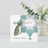 ヴィンテージモダンスワールバロックピーコックブライダルシャワー 招待状 (スタンド正面)