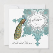 ヴィンテージモダンスワールバロックピーコックブライダルシャワー 招待状 (正面)