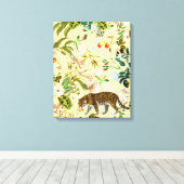 ヴィンテージモダンタイガージャングルトロピカル キャンバスプリント (インサイチュ (ウッドフロア))