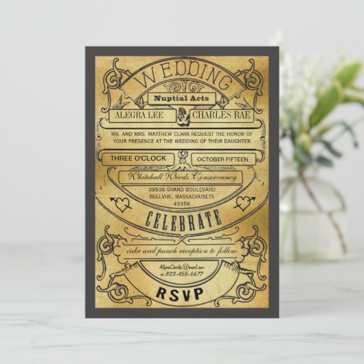 ヴィンテージモダンタイポグラフィチケットウェディング招待 招待状 (スタンド正面)