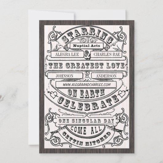 ヴィンテージモダンタイポグラフィチケットウェディング招待 招待状 (裏面)