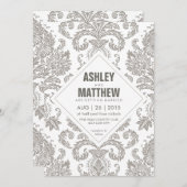 ヴィンテージモダンダマスクウェディング招待状テンプレート 招待状 (正面/裏面)