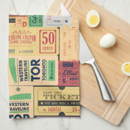 ヴィンテージモダンチェニマチケットクラシックレトロ キッチンタオル