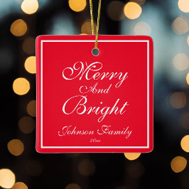 ヴィンテージモダンチャームファミリー名かわいい赤い休日 セラミックオーナメント