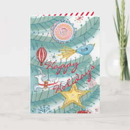 ヴィンテージモダンツリー&オーナメントアート シーズンカード