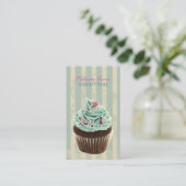 ヴィンテージモダンティール（緑がかった色）ベーカリーのデザートのカップケーキ 名刺 (スタンド正面)