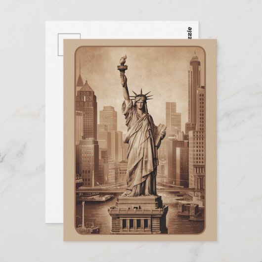 ヴィンテージモダンニューヨーク市自由の女神ニューヨーク ポストカード (正面/裏面)