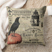 ヴィンテージモダンハロウィーンのカボチャとカラス クッション (ブランケット)