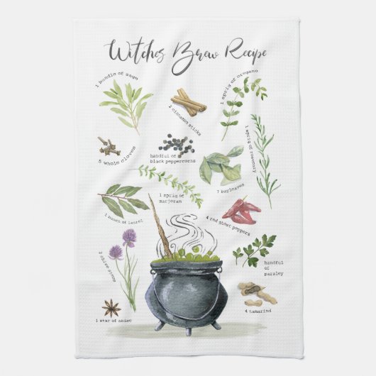 ヴィンテージモダンハロウィーンカードロンレシピ1 キッチンタオル (縦)